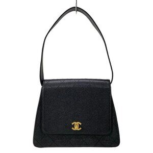 CHANEL Trapezoid Bag / Matelasse Black Calfskin Shoulder Bag Gold hardware